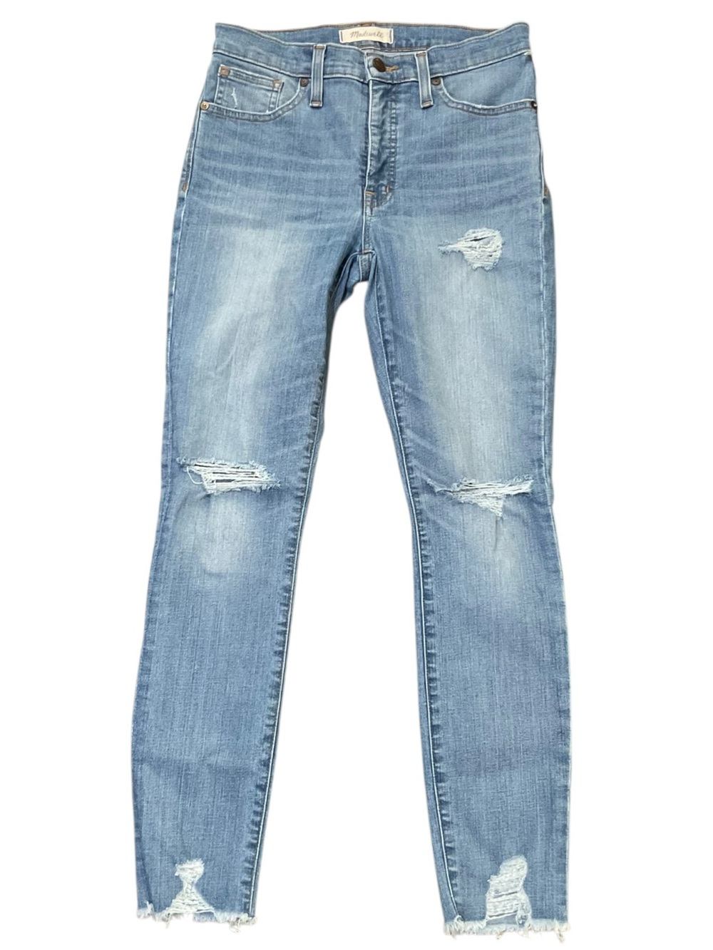 Madewell 9” High Rise Skinny Light Blue Distressed Skinny Jeans Size 27